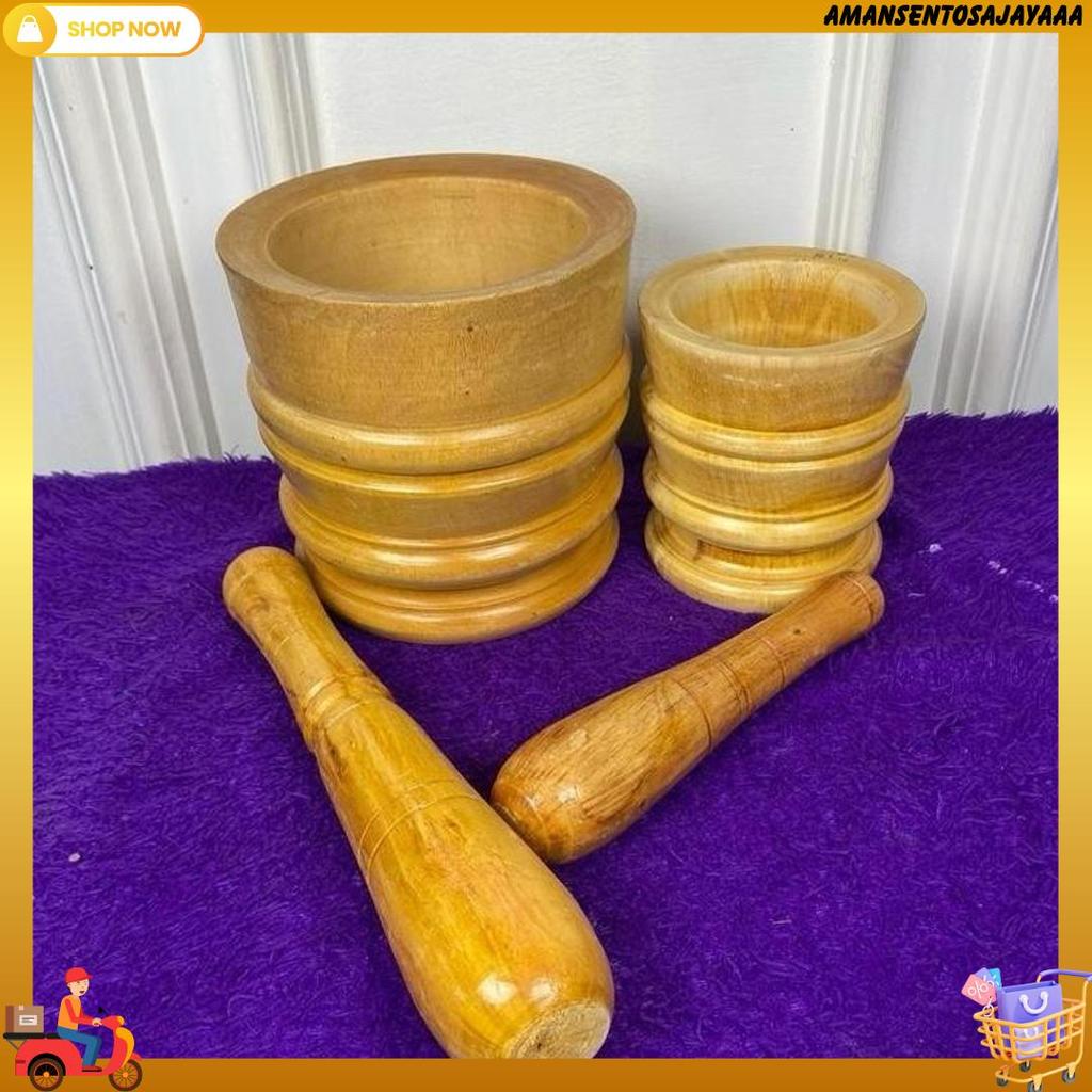 Lumpang Kayu / Lesung Kayu Alat Tumbuk Bumbu. Kayu Mahoni. Besar Dan Kecil  Murah