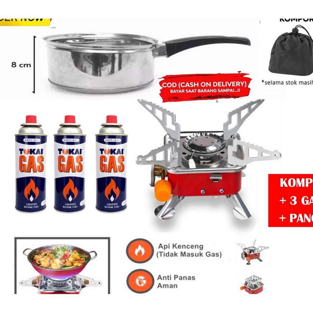 Paket Lengkap [ Free 1 Pc Tas ] Kompor Camping Gas Kotak Mini Portabel Stove / Kompor Gunung Dan Gas