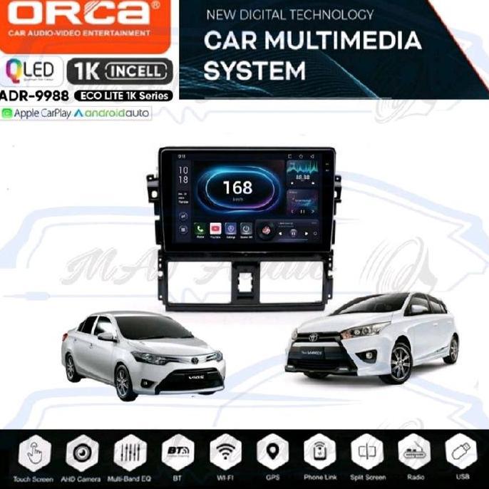 HEAD UNIT TAPE TV MOBIL ANDROID MERK ORCA UNTUK TOYOTA YARIS / VIOS 2014-2017 LAYAR 10 INCH