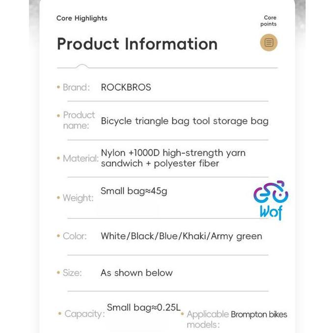 ROCKBROS B122 Tas Segitiga Rangka Tabung Depan Sepeda Lipat Gunung Mini Portabel Bicycle MTB Road Bi