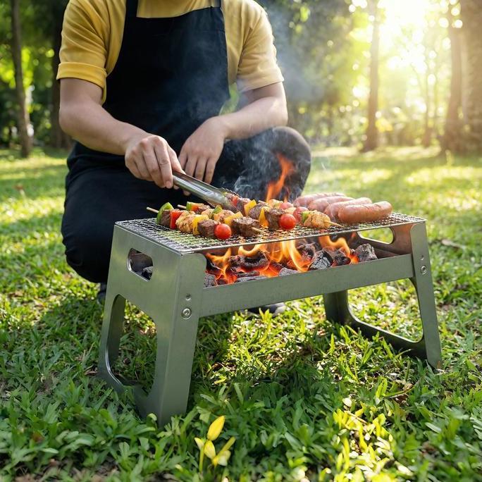 Panggangan BBQ Portable Arang Bakar Lipat Outdoor alat wajan panggang kompor bakaran sosis/sate aran
