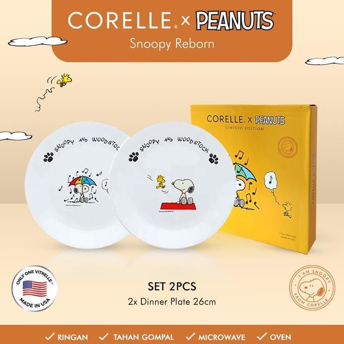 Deoch- Corelle Snoopy Dinner Set Plate & Bowl Set Piring Makan & Mangkok Peanuts Collection Elegan R
