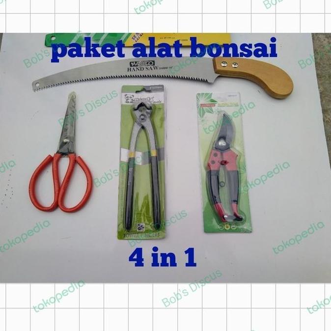 satu set peralatan bonsai 4 in 1 gergaji lengkung catut bonsai gunting
