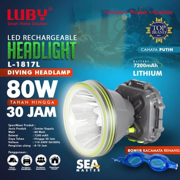 LUBY SENTER SELAM / Headlamp atau Senter Kepala SELAM Luby L-1817 SEA MASTER - CAHAYA PUTIH/ KUNING