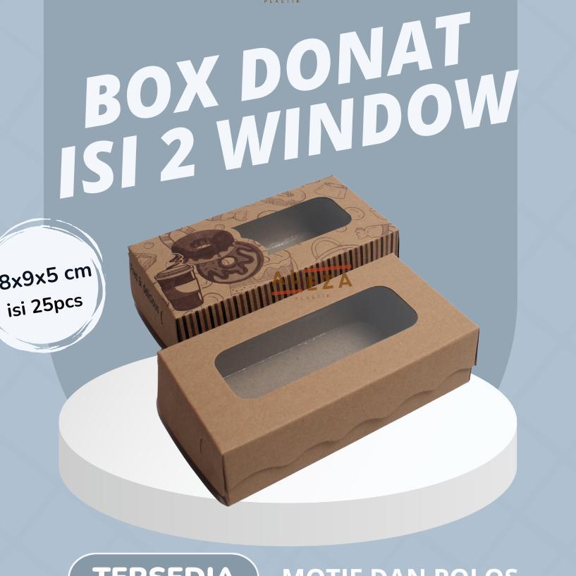 Box Donat Isi 2 Window | Dus Kemasan Donat | Dus Donat Jendela Ukuran 18X9X5Cm Isi 25Pcs Laminasi
