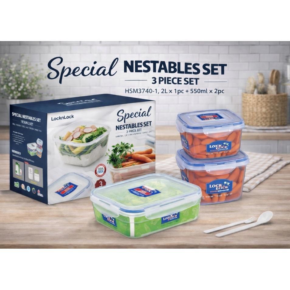 Nestables / Special Gitf Set  Hsm3740  Isi 3 Lock N Lock Toples Wadah Kedap Original