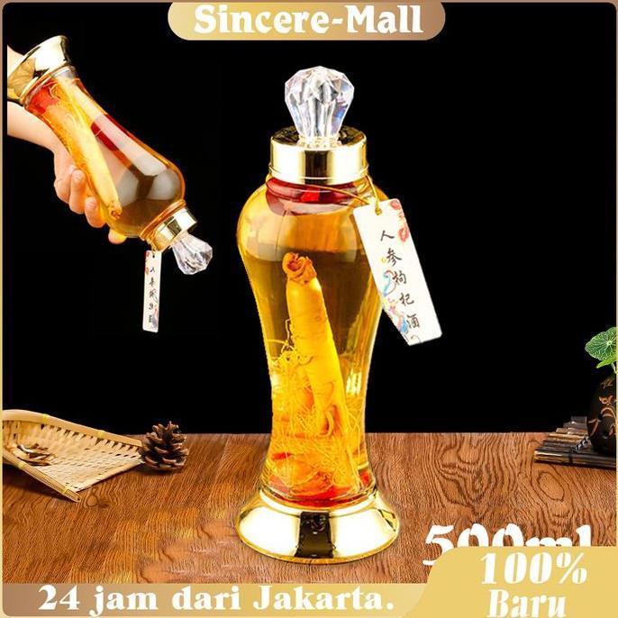 POIRENS Tangki Pembuatan Anggur / 500ml Botol Anggur Yang Direndam Ginseng / Botol Kaca Ginseng