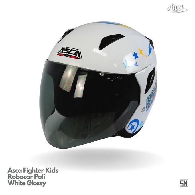 HELM ASCA FIGHTER KIDS ROBO FORCE #1 WHITE VISOR SMOKE HELM ANAK