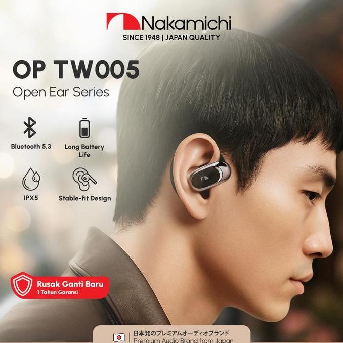 Nakamichi OP TW005 Open Ear Clip Earphone Running Air Conduction TWS Anti Keringat