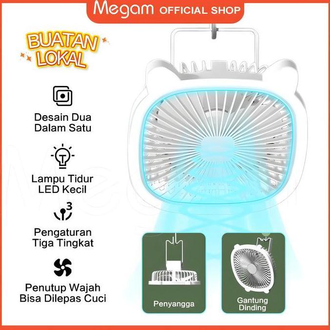 Megam Kipas Angin Portable Dengan Lampu LED Kipas Duduk Multifungsi Kipas Angin Lipat USB Kipas Gant