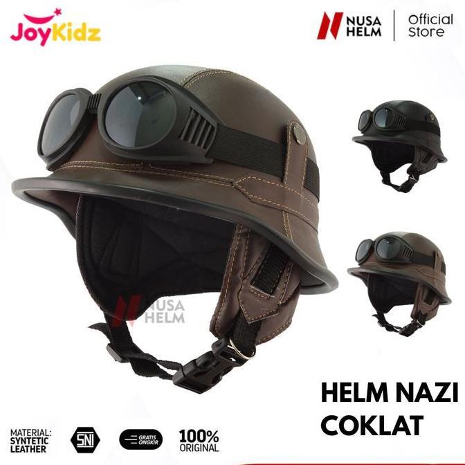Riyanbpn5 - Helm Dewasa Nazichips Vintage Motor Tentara Jerman Remaja Kulit Sintetis Kacamata