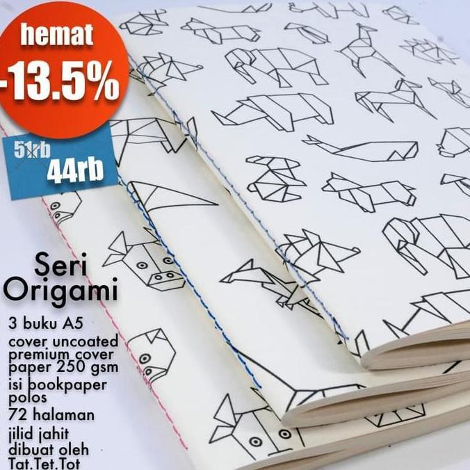 Sandyou- Notebook Origami Bundling 3 Buku Tulis Gambar Doodling A5 Isi Bookpaper Polos Paper Station