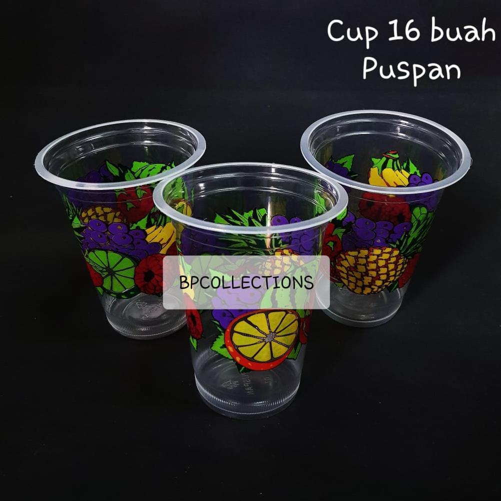 1DUS GELAS PLASTIK 14oz 16OZ BUAH SABLON PRINTING CUP 16 TEBAL MOTIF JUS BENING OZ BUBBLE PUSPAN GOJ