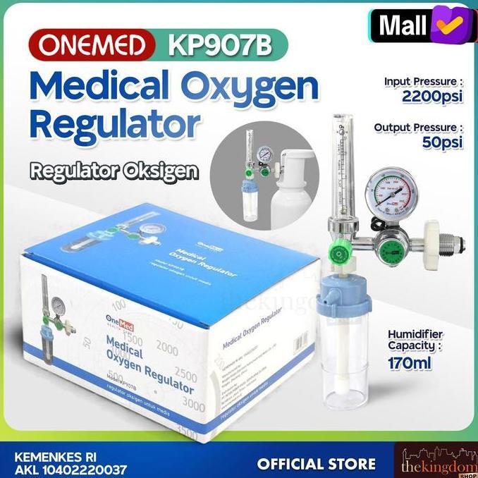 Onemed KP907B Medical Oxygen Regulator Biru Alat Pernapasan Tabung Oksigen Medis KP 907 B Emergency 