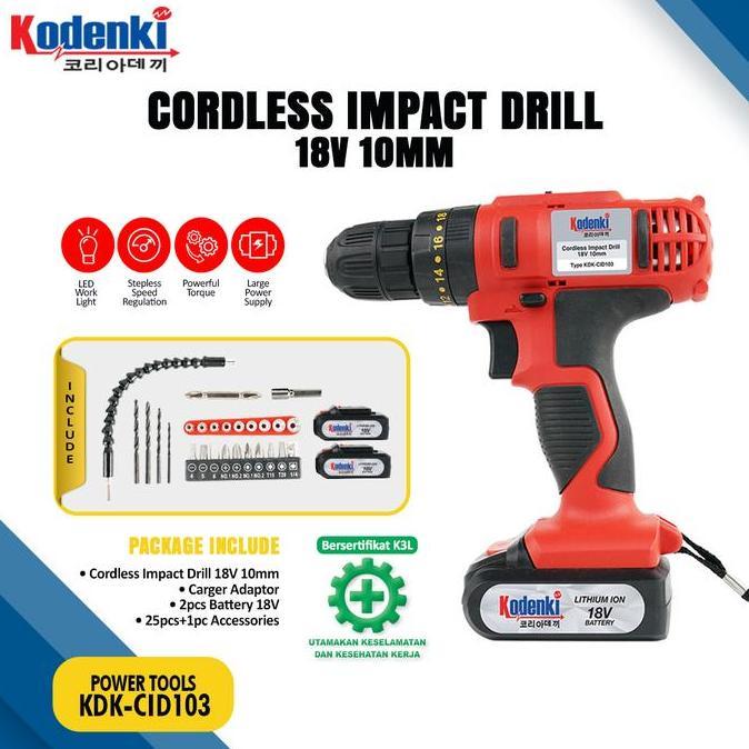 MESIN BOR TEMBOK IMPEK BATERAI CORDLESS DRILL IMPACT 10MM 18V CAS