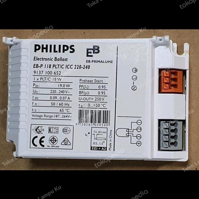 Ready Ballast Electronic Philips 1x18W EB-P untuk PLC 18W 4Pin