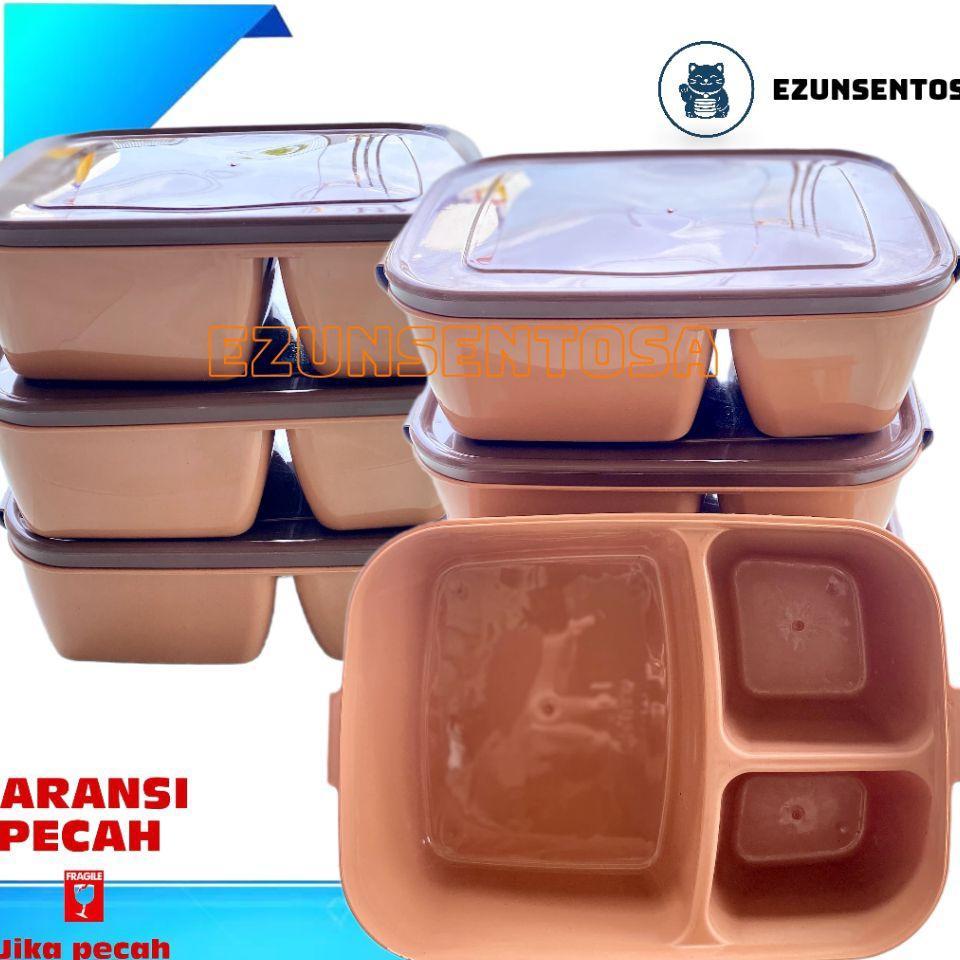 (12 Pcs) Ompreng Happy 3 Sekat Choco - Ompreng Kotak Makan / Kotak Bekal / Lunch Box Sekat
