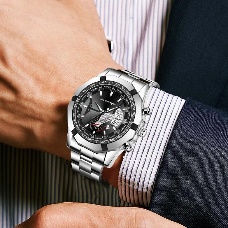 Original Aokeyo S001 Jam Tangan Pria Anti Air Original Luxury Stainless Steel Jam Tangan Cowok Free 