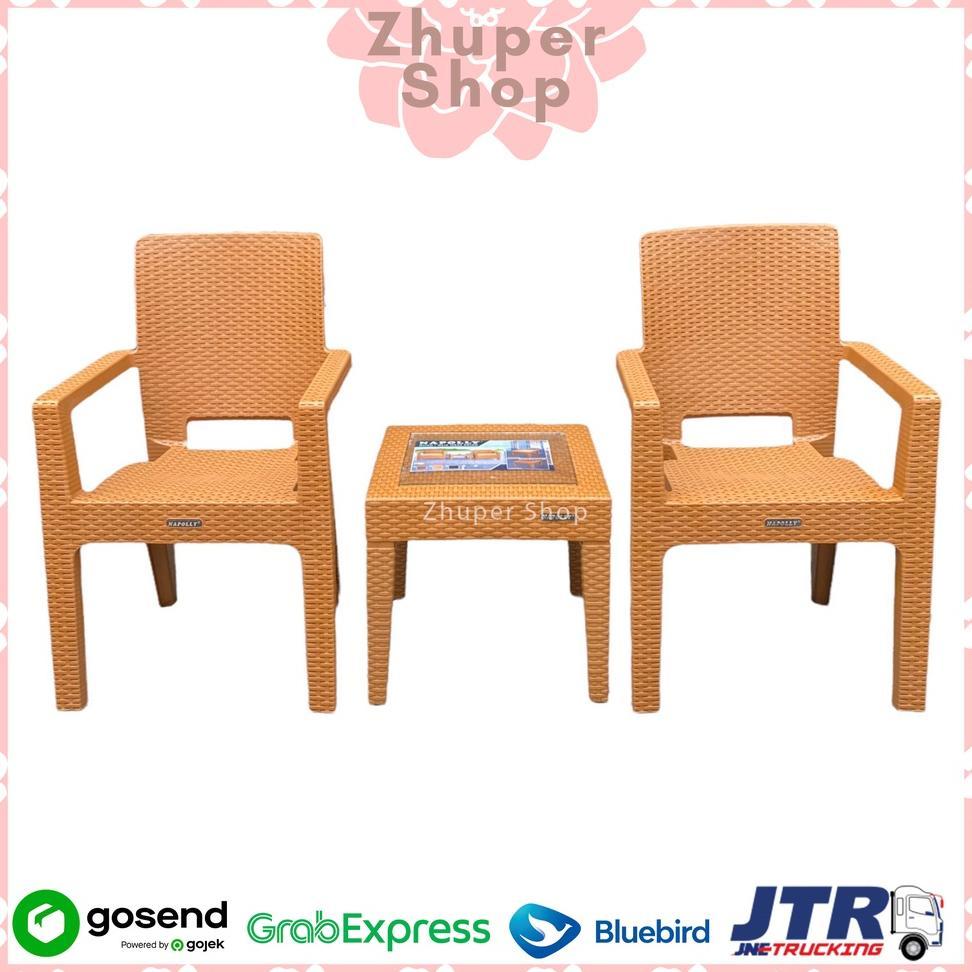 1 Set 2 Kursi Teras Napolly Big 8R3 + Meja Mapan 45 | Kursi Taman Plastik | Bangku Plastik Modern | 