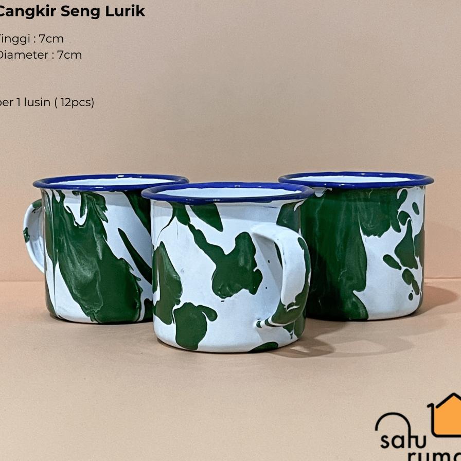 1Lusin Atau 6Pcs Cangkir Seng Lurik 7Cm / Cangkir Jadul / Gelas Enamel Gagang Mug Warung / Set Gelas