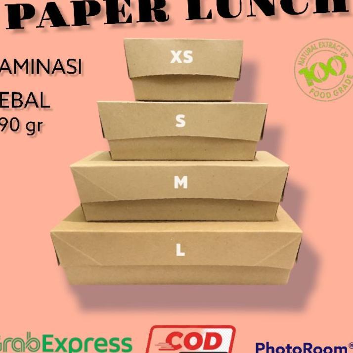 Paper Lunch Box ( Xs, S Isi 100 Pcs ) ( M, L  Isi 80 Pcs ) Dus Nasi Lunch Bok Makanan Kekinian Paper
