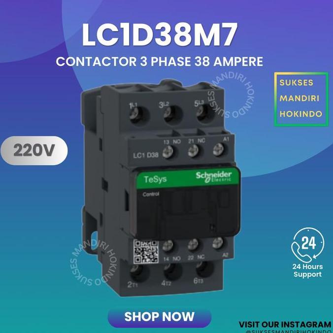 Kontaktor 3P 50A 3Phase 50Ampere LC1D38M7 Original Contactor Schneider