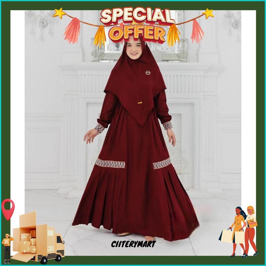 Gamis Syari Set Hijab Warohmah Syar'I Fashion Muslim Wanita Terbaru Baju Muslimah Dress Maxi Busui F
