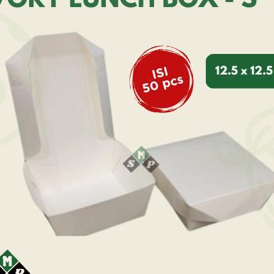 (50 Pcs) Ivory Lunch Box S / Paper Lunch Box Tebal Putih Uk S / Paper Lunch Box Ivory Laminasi / Ivo