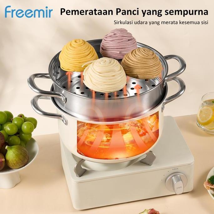 [MEGA SALE] freemir Panci Kukus 2 Susun 24/26cm Panci Wajan Stainless Jumbo Anti Karat Cocok Untuk K
