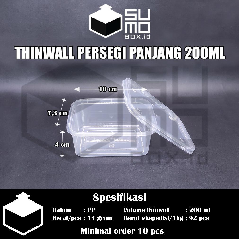PROMO TERBARU THINWALL PERSEGI PANJANG 200ML + TUTUP / WADAH PLASTIK BOX DESSERT KONTAINER 200 ML [E