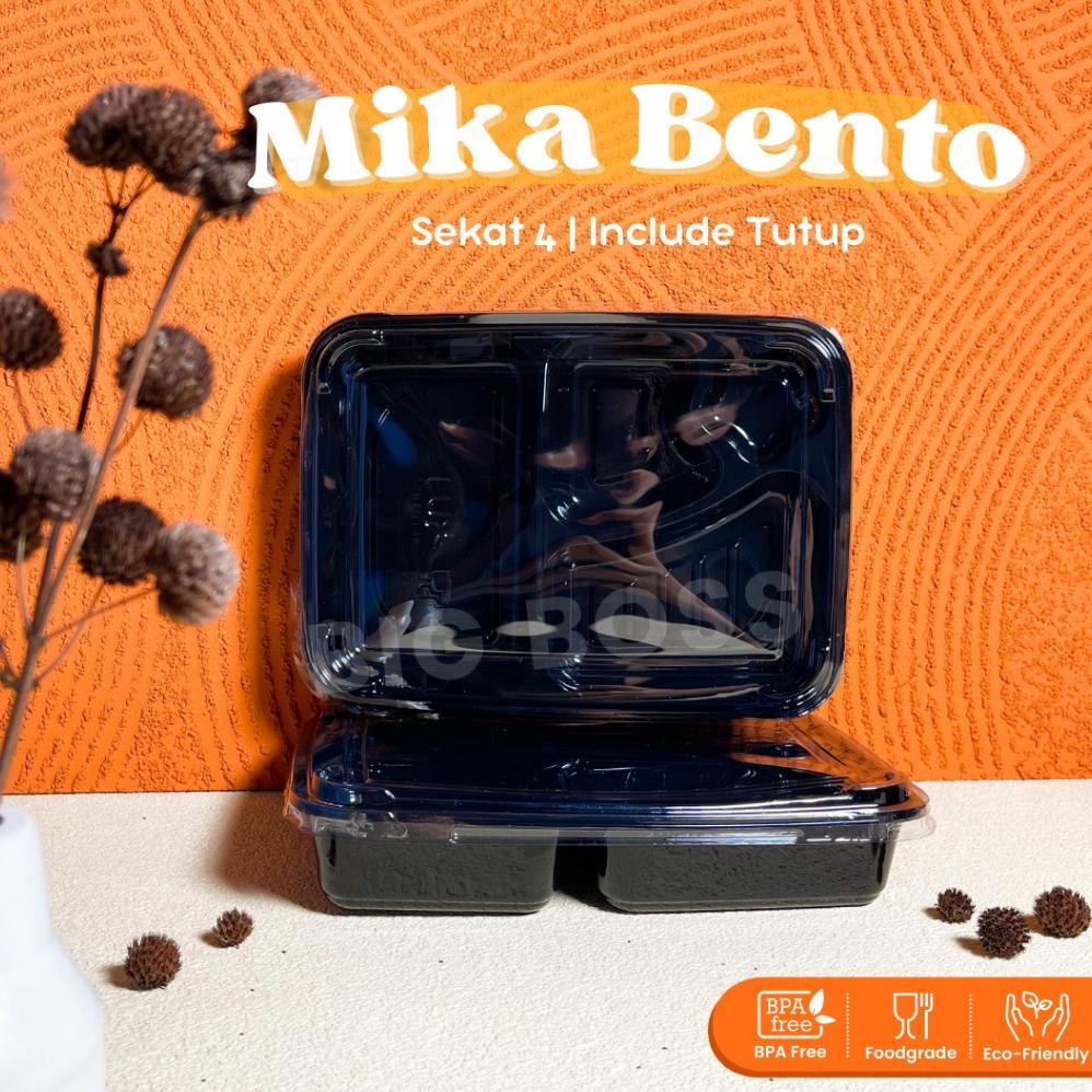 BIG PROMO Mika Bento Sekat 4 LUX + Tutup / Mika Bento Plastik / Mika Bento 4 Sekat Hitam / Tray Bent