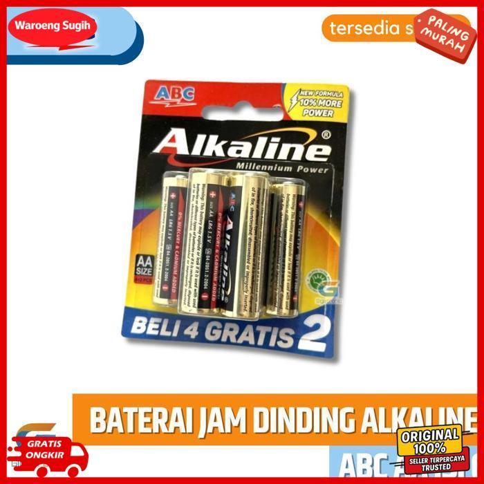 Baterai Abc Alkaline Size Aa (A2) Isi 6 (4 + 2) / Baterai Jam Dinding Besar