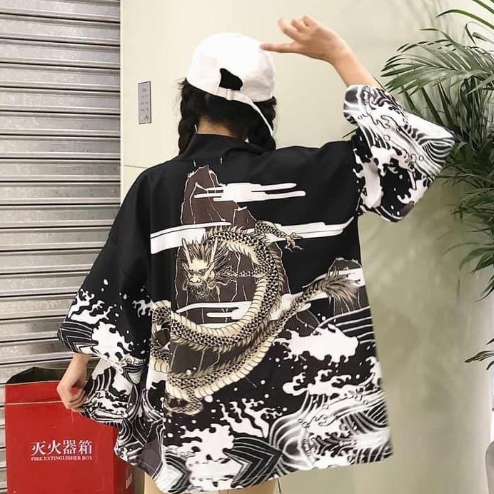 Ready  KIM-09 loose kimono jepang satin printing motif naga import