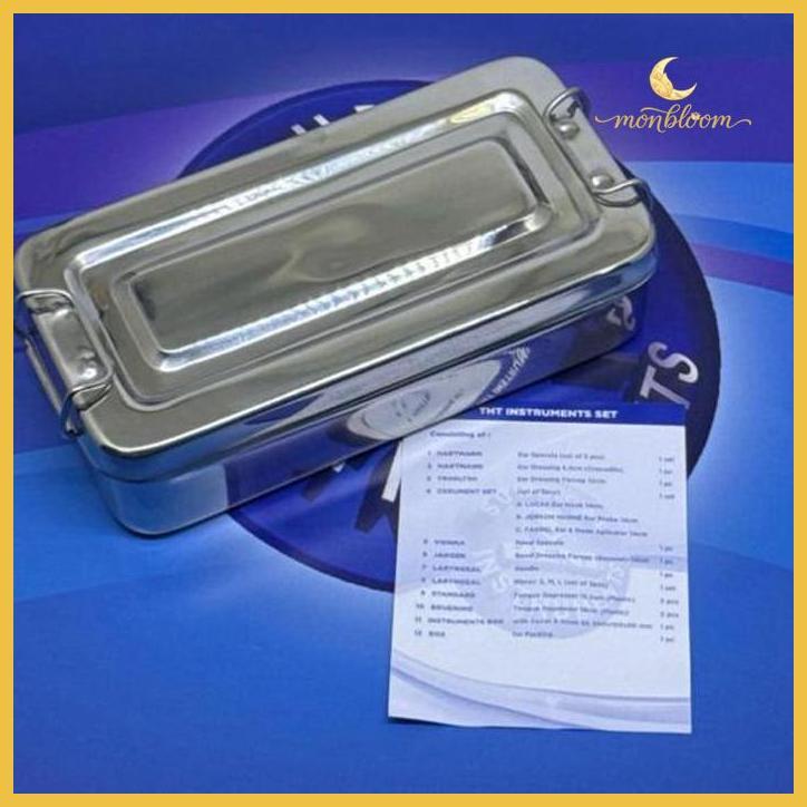 ( KESEHATAN ) - ALAT MEDIS THT SET + INSTRUMENT BOX WITH COVER & HOOK ( 20 X 10 X 5 CM ). SS - RENZ 