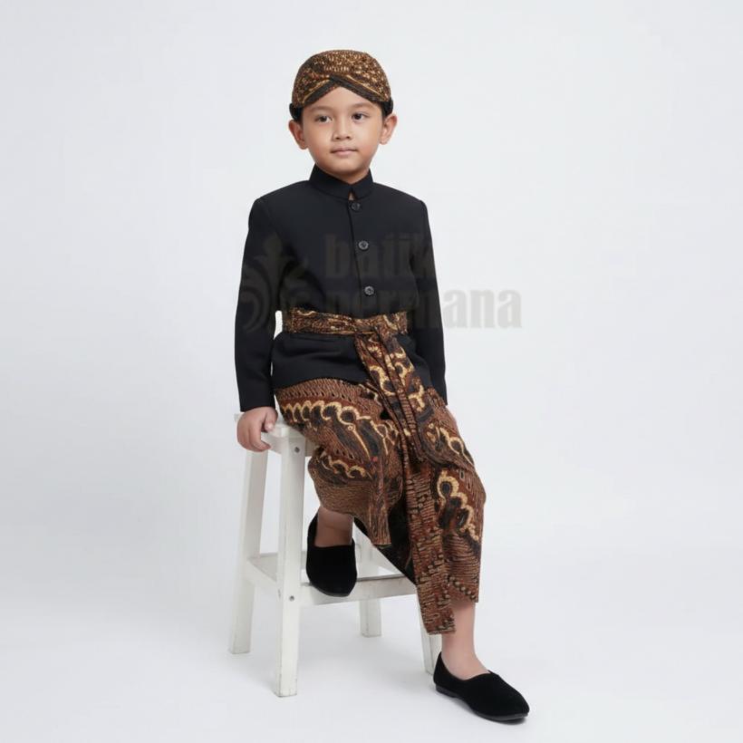 Free Ongkir Baju Beskap Adat Jawa Anak Lengkap, Model Solo/Jogja, Warna Hitam, Kuning, Hijau, Biru, 
