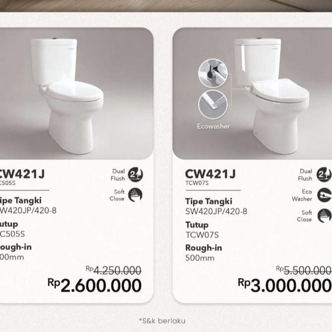 Ready CLOSET DUDUK TOTO CW421J / KLOSET TOTO CW 421 J / TOILET TOTO CW 421 J