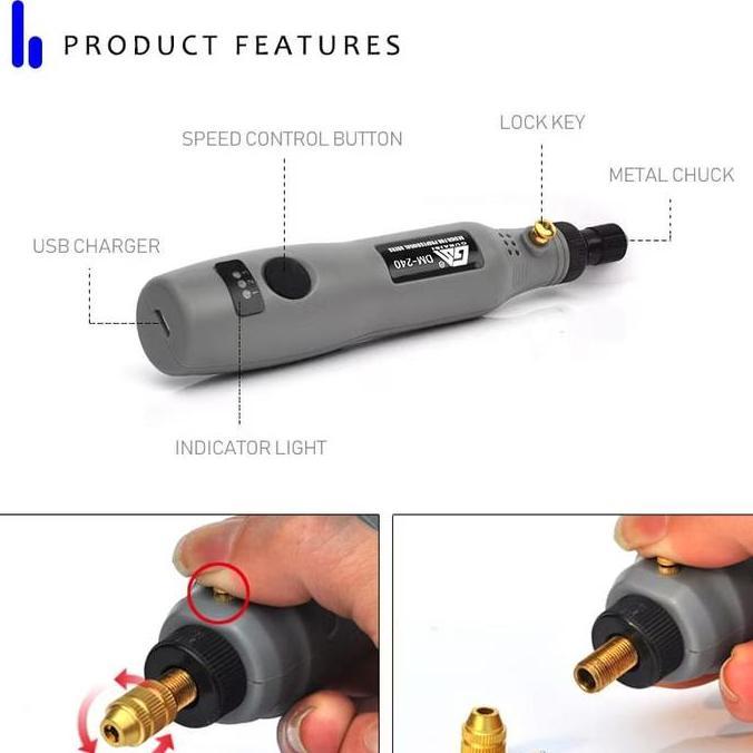Grinder Mini Listrik Cordless Bor Mini Set 3 Kecepatan Grinding Mesin Poles Usb Ukiran Pena Mata Bor