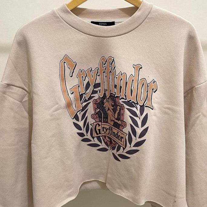 Lansungkirim- Sweater Wanita Gryffindor Crop Fleece Fit Oversize Atasan Sweatshirt Casual Tebal Basi