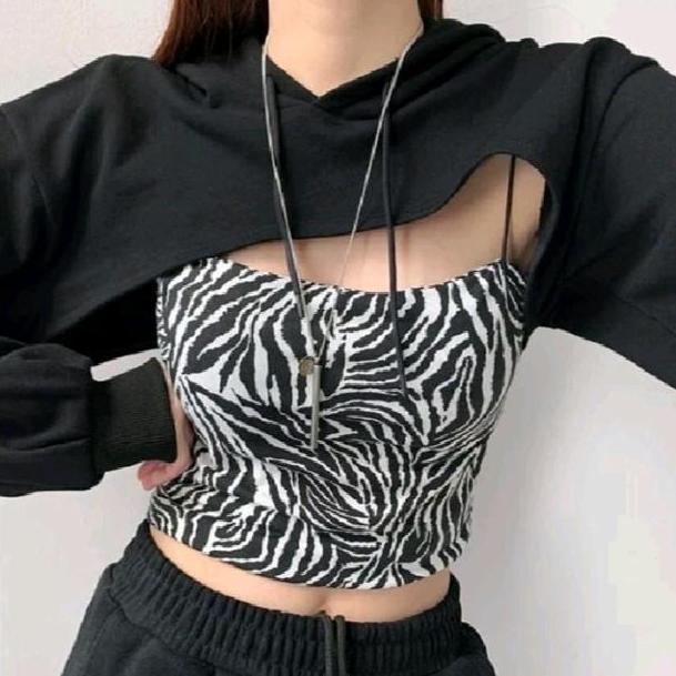 Lansungkirim- Hoodie Setegah Badan Hoodie Cewe Seksi Hoodie Serut Legan Panjang Warna Polos Wanita A