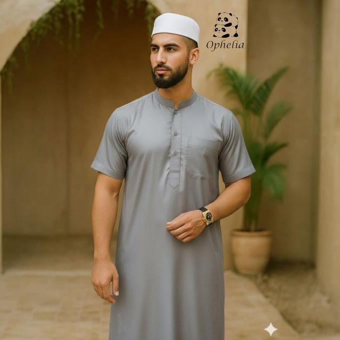Wekup Gamis Jubah Muslim Pria Dewasa Toyobo Premium Adem Lengan Pendek Motif Polos Putih Hitam Biru 