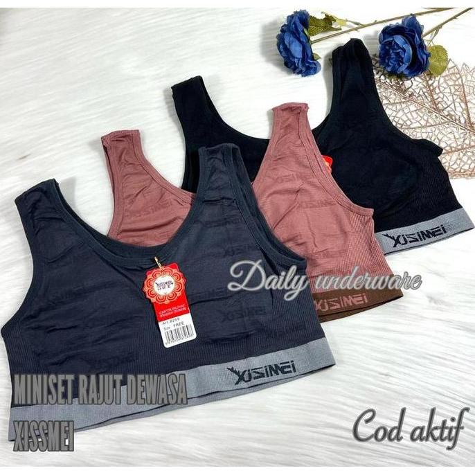 Wagee- Isi 6 , Miniset Wanita Dewasa Merk Xissmei, Bahan Rajut, Melarnya Banyak Bh Katun Bra Tipis B