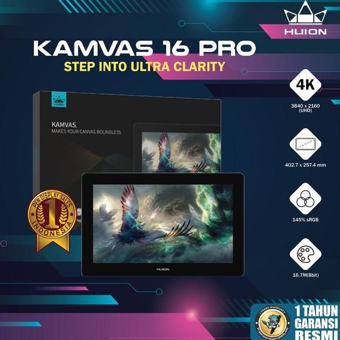 HUION KAMVAS 16 PRO PLUS 4K GT-1562 PEN DRAWING DISPLAY - GARANSI RESMI 1 TAHUN ORIGINAL DAN TERPERC