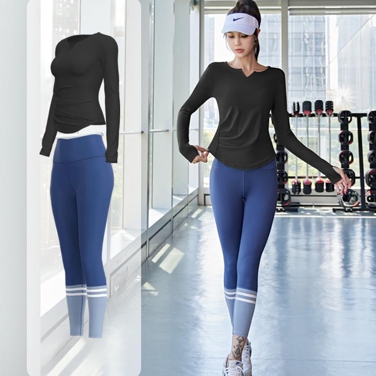 hot sale setelan olahraga 2 in 1 pakaian olahraga wanita set / atasan lengan panjang celana legging 