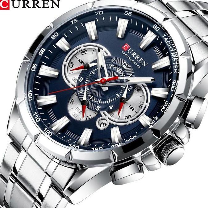 Cloknlok- Jam Tangan Pria Analog Tali Stainless Steel Chronograph Curren 8363