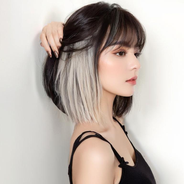 Wig korean style BOBO Lisa  rambut pendek wanita, wig rambut asli pendek rambut palsu wanita full ke