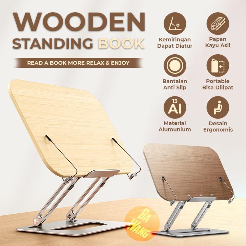 Stand Standing Holder Dudukan Lipat Kayu Buku Tablet Tab iPad aksesoris