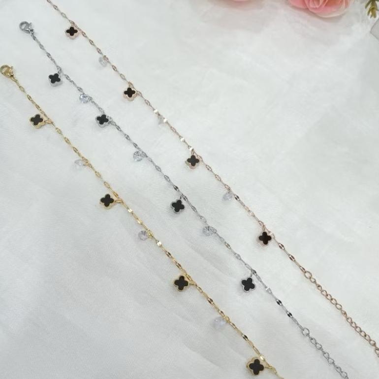 TERMURAH gelang kaki titanium clover kecil mata putih