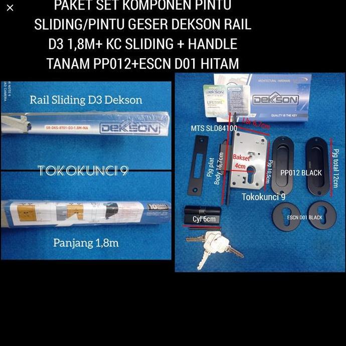 Rail Pintu Sliding D3 Dekson Komplit Set Kunci Sliding Hitam SLD84100