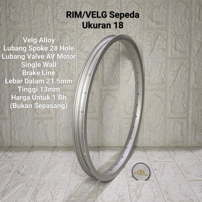 Velg Rims 18 Alloy Silver Rim Lubang 28H Valve AV Bisa V dan U-Brake Sepeda Anak BMX Mini Lipat Seli