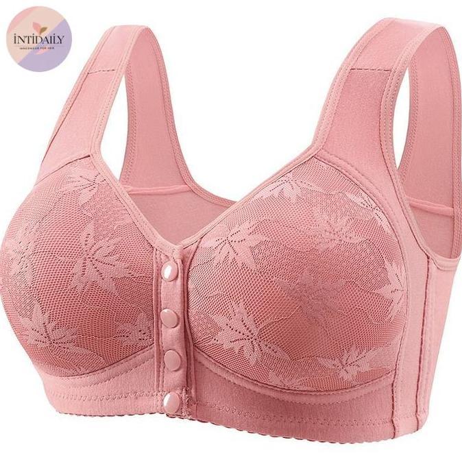 Bh Kancing Depan Big Size Tanpa Kawat Bra Wanita Cup Penuh Nyaman Motif Daun